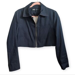 Zara Cropped Blue Denim Jacket Size Medium NWT